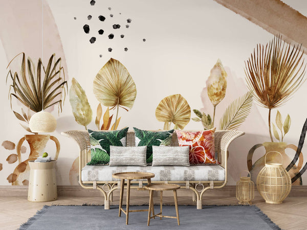 Dry Leaves Into Vases Self adhesive Wallpaper