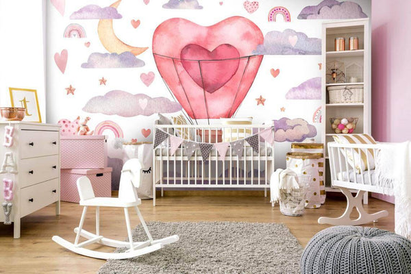 Heart Hot Air Balloon Wallpaper, Wall sticker, Wall poster