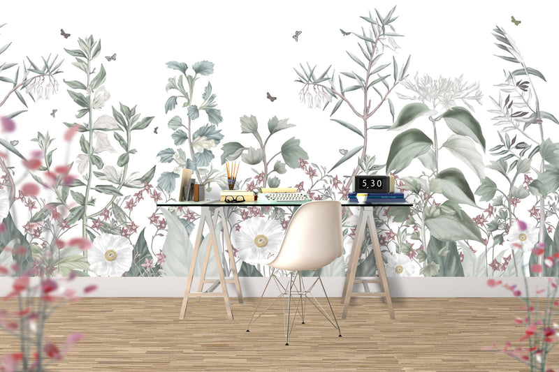 White Background Garden Wallpaper - Luzen&Co