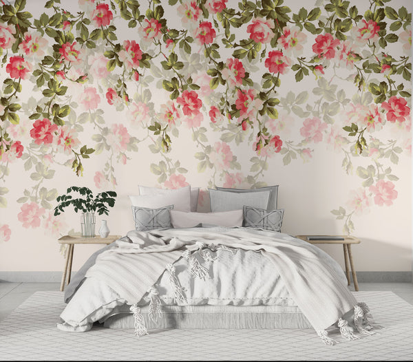 Pink Roses Peel and Stick Wallpaper