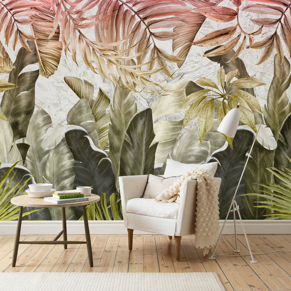 Big Tropical Leaves With Gradient Color Self Adhesive Wallpaper