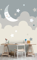 Cloudy Sky Stars and Moon Kids Wallpaper, Wall sticker, Wall poster, Wall Decal - Luzen&co