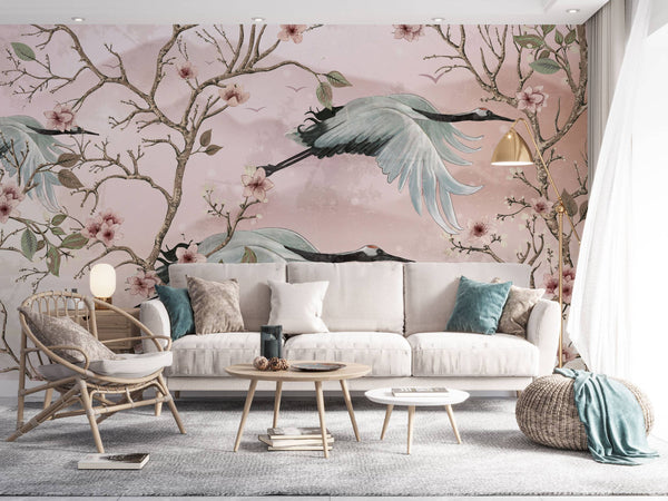Mountain Landscape Floral Self adhesive Wallpaper