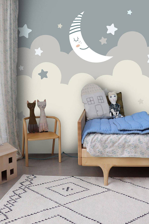 Cloudy Sky Stars and Moon Kids Wallpaper, Wall sticker, Wall poster, Wall Decal - Luzen&co