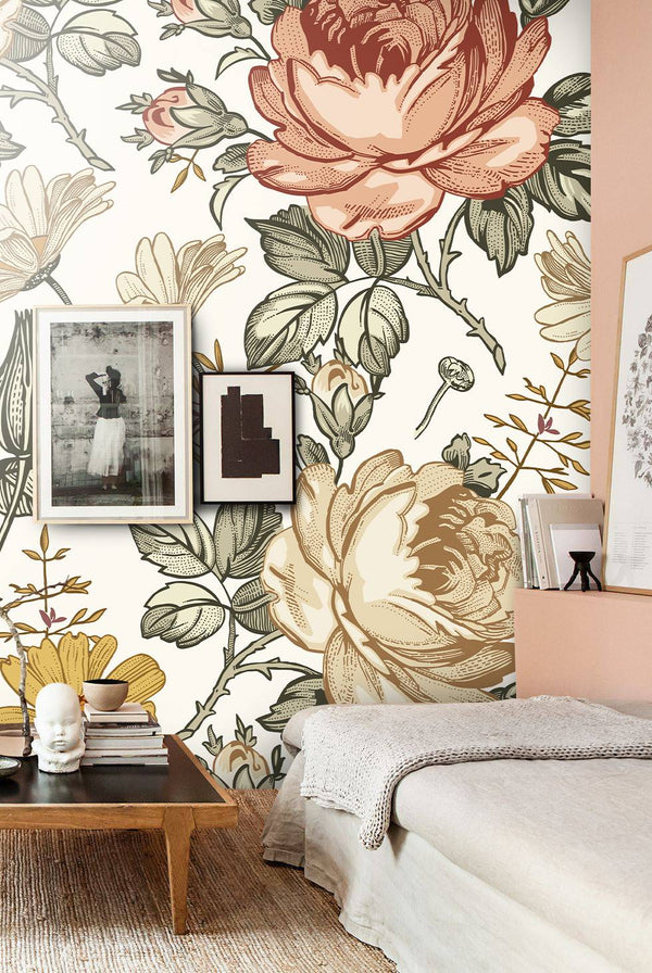 Floral Vintage Self adhesive wallpaper Flower Peel and stick Wallpaper - Luzen&Co