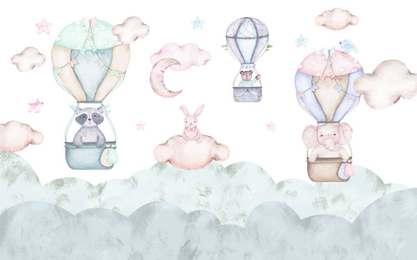 Flying Hot Air Balloons Peel and Stick Wallpaper, Wall sticker, Wall poster, Wall Decal - Luzen&co