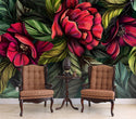 Green And Red Tones Floral Wallpaper