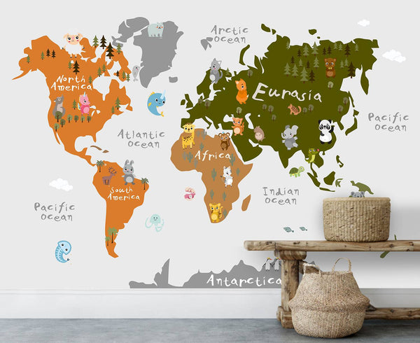 Cute Animals Map Kids Wallpaper
