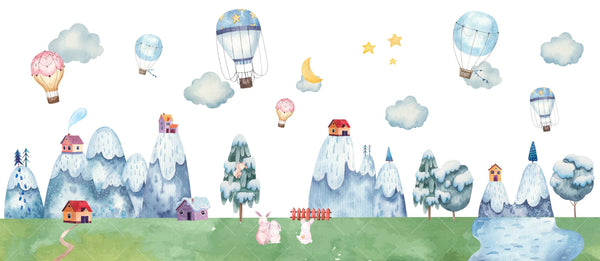 Clouds Mountains and Air Balloons Wallpaper, Wall sticker, Wall poster, Wall Decal - Luzen&co