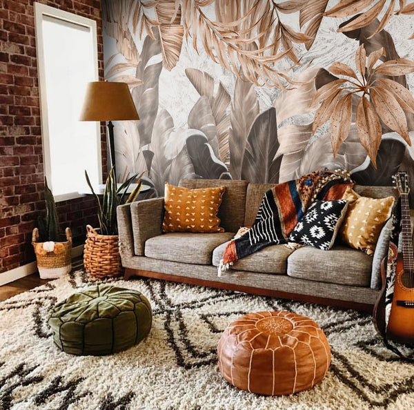 Big Tropical Leaves With Gradient Color Self Adhesive Wallpaper