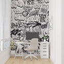 Graffiti Inscribed Stylish Wall Mural Wallpaper