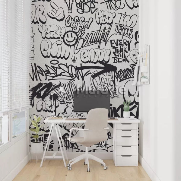 Graffiti Inscribed Stylish Wall Mural Wallpaper