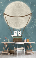 Sky Moon and Dogs Wallpaper for kids room, Wall sticker, Wall poster