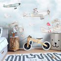 Cartoon Animal Pilots On Airplanes Self adhesive Wallpaper