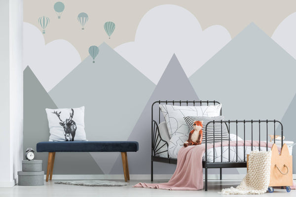 Blue Tones Mountains With Clouds Wallpaper, Wall sticker, Wall poster, Wall Decal - Luzen&co