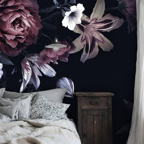 Black Background Colorful Flowers Self adhesive wallpaper