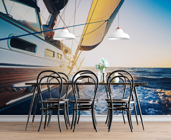 Yacht View at Sea Landscape Wallpaper