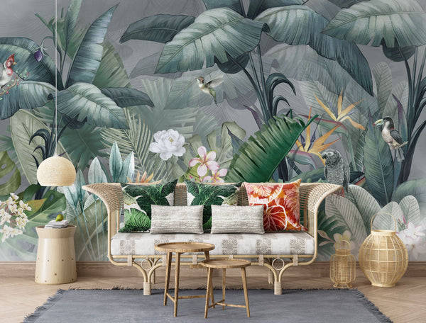 Bird and Flower Tropical Self Adhesive Wallpaper