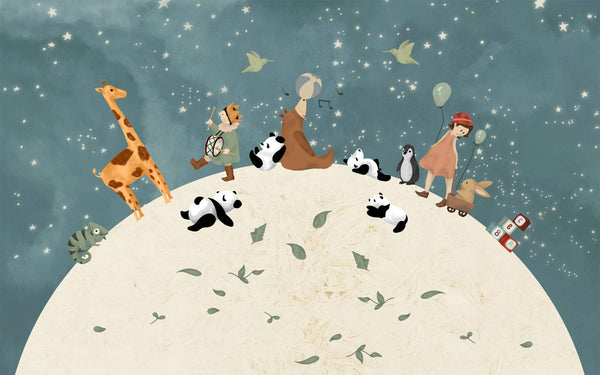 Cartoon Animals On Moon Wallpaper, Wall sticker, Wall poster, Wall Decal - Luzen&co
