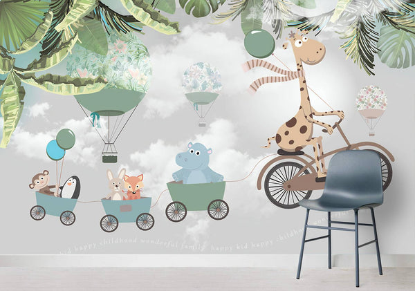 Animals On A Bike Train Wallpaper, Wall sticker, Wall poster, Wall Decal - Luzen&co
