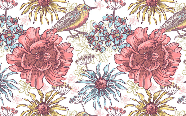 Big Flowers and Birds Self adhesive wallpaper