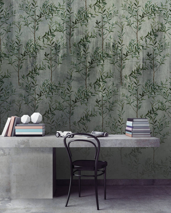 Olive Brances Patterned Floral Wallpaper