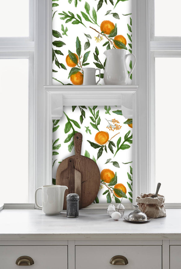 Orange Trees Leaves Self adhesive Wallpaper
