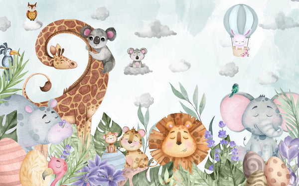 Cartoon Animals Kids Peel and stick Wallpaper, Wall sticker, Wall poster, Wall Decal - Luzen&co