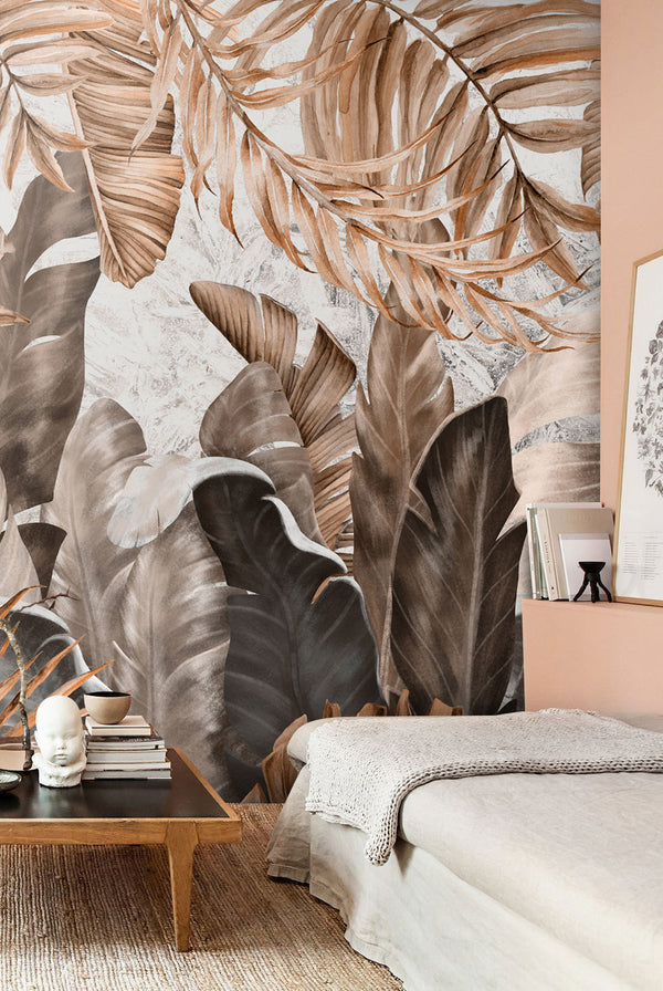 Big Tropical Leaves With Gradient Color Self Adhesive Wallpaper