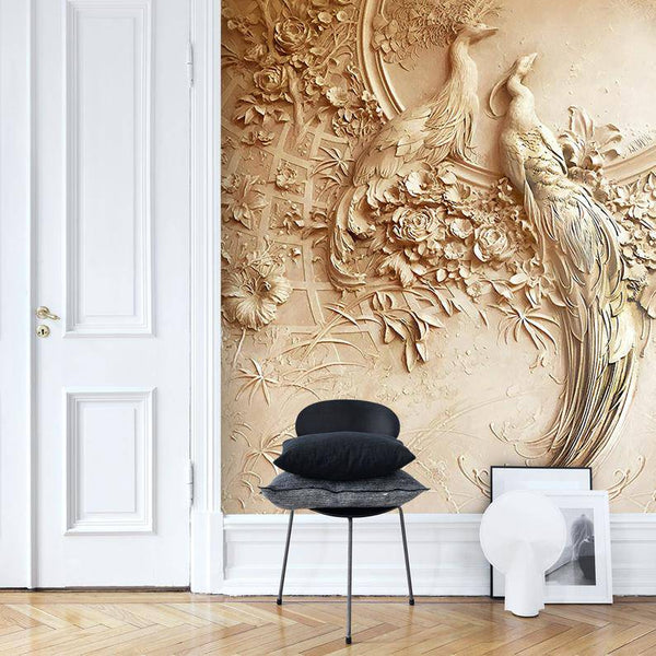 Peacock With Birds And Flowers Wall Mural Self adhesive Wallpaper - Luzen and co