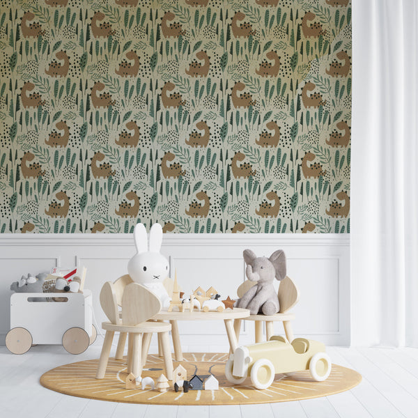 Dinosaur Pattern Tropical Floral Wallpaper, Wall sticker, Wall poster, Wall Decal