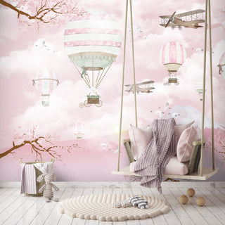 Hot Air Balloon with Pink Mountain Landscape Wallpaper Mural Wallpaper shop in Sydney, Australia