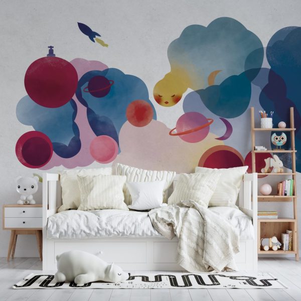 Watercolor Planets Kids Wall mural Luzenandco Wallpaper shop in Sydney Australia Luzen&co