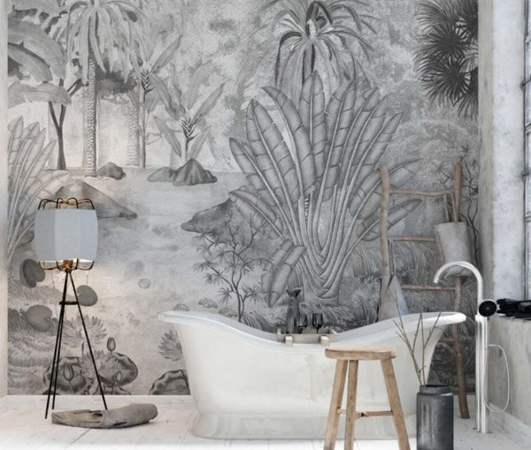 Black And White Tropical Self Adhesive wallpaper