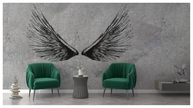 Gray Background Black Wings Wall Mural Wallpaper -luzen and co