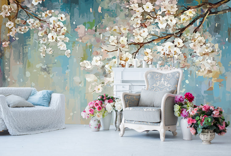 Soft Flowers With Oil Painting Peel and Stick Wallpaper