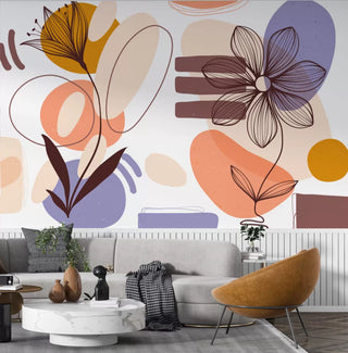 Abstract Patterns and Flowers Wall Mural Self adhesive Wallpaper
