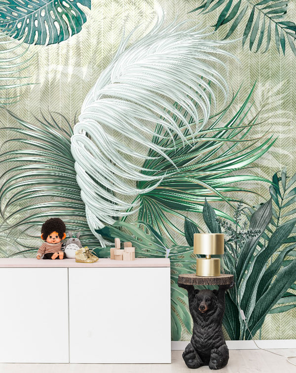 Big Tropical Blowing Leaves Self Adhesive Wallpaper