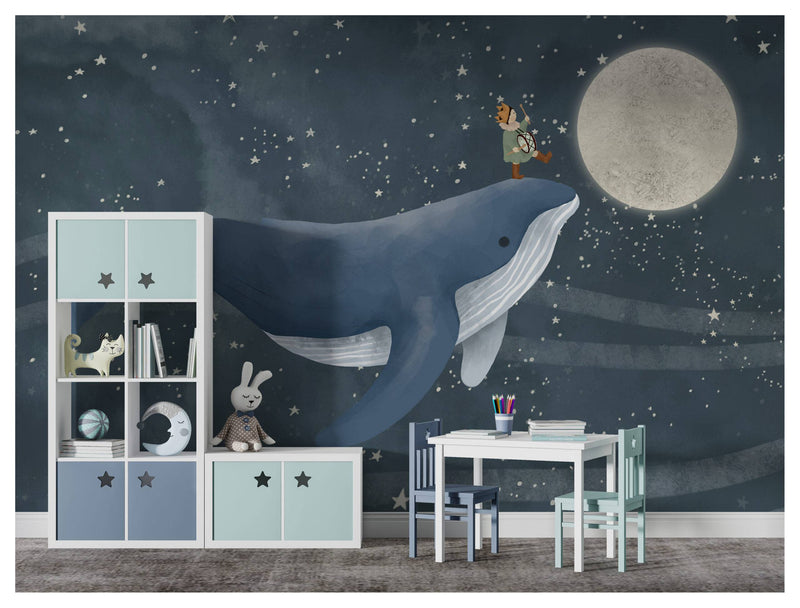 Whale Swimming Kids room Wallpaper, Wall stickers