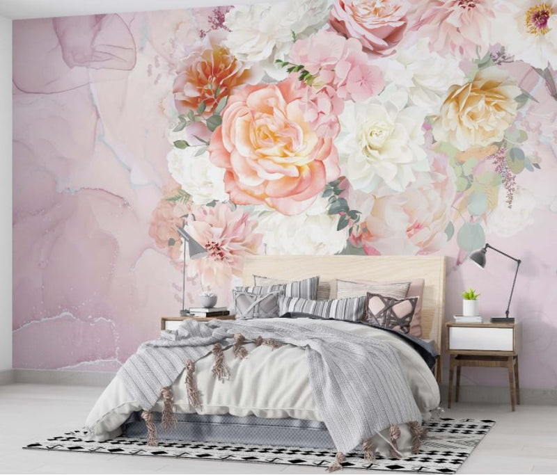 Pink Color Large Rose Peel and Stick Wallpaper