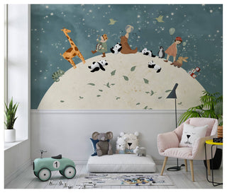 Cartoon Animals On Moon Wallpaper, Wall sticker, Wall poster, Wall Decal - Luzen&co