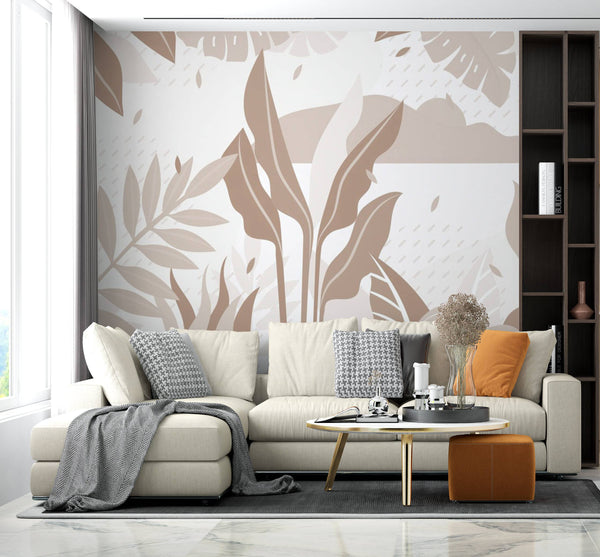 Pastel Tones Big Leaves Self adhesive Wallpaper