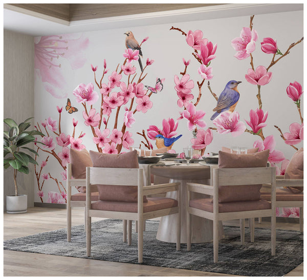 Pink Apricot Flowers Self adhesive Wallpaper
