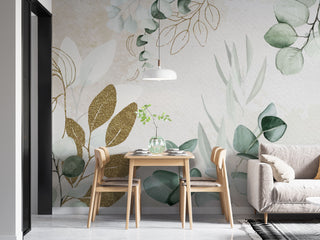 Gold and Soft Tones Leaves Self adhesive Wallpaper