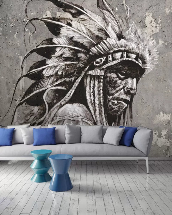 Native American Portrait Wall Mural Self Adhesive Wallpaper