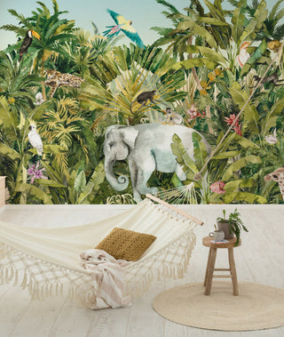 Animals In The Tropical Garden Self Adhesive Wallpaper