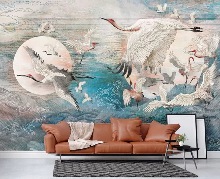 Crane Bird Flying Above The Sea Wall Mural Self adhesive Wallpaper - Luzenandco