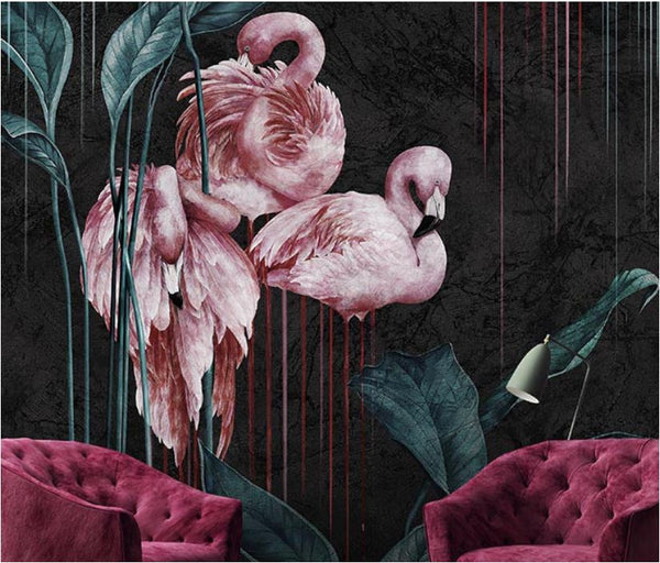 Flamingo Patterned Leafy Self adhesive wallpaper