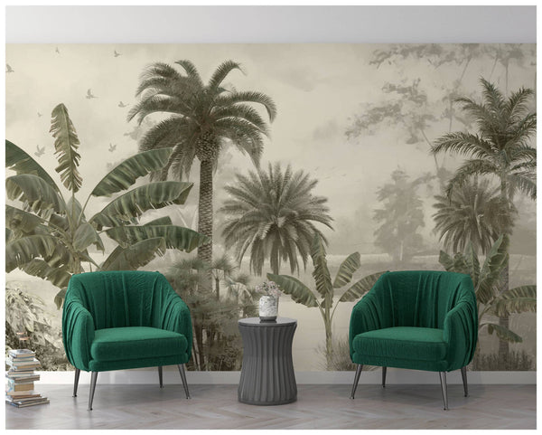 Banana and Palm Trees Tropical Self adhesive wallpaper