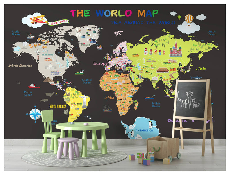 World map Kids Peel and Stick wallpaper Self adhesive wallpaper -Luzen&Co